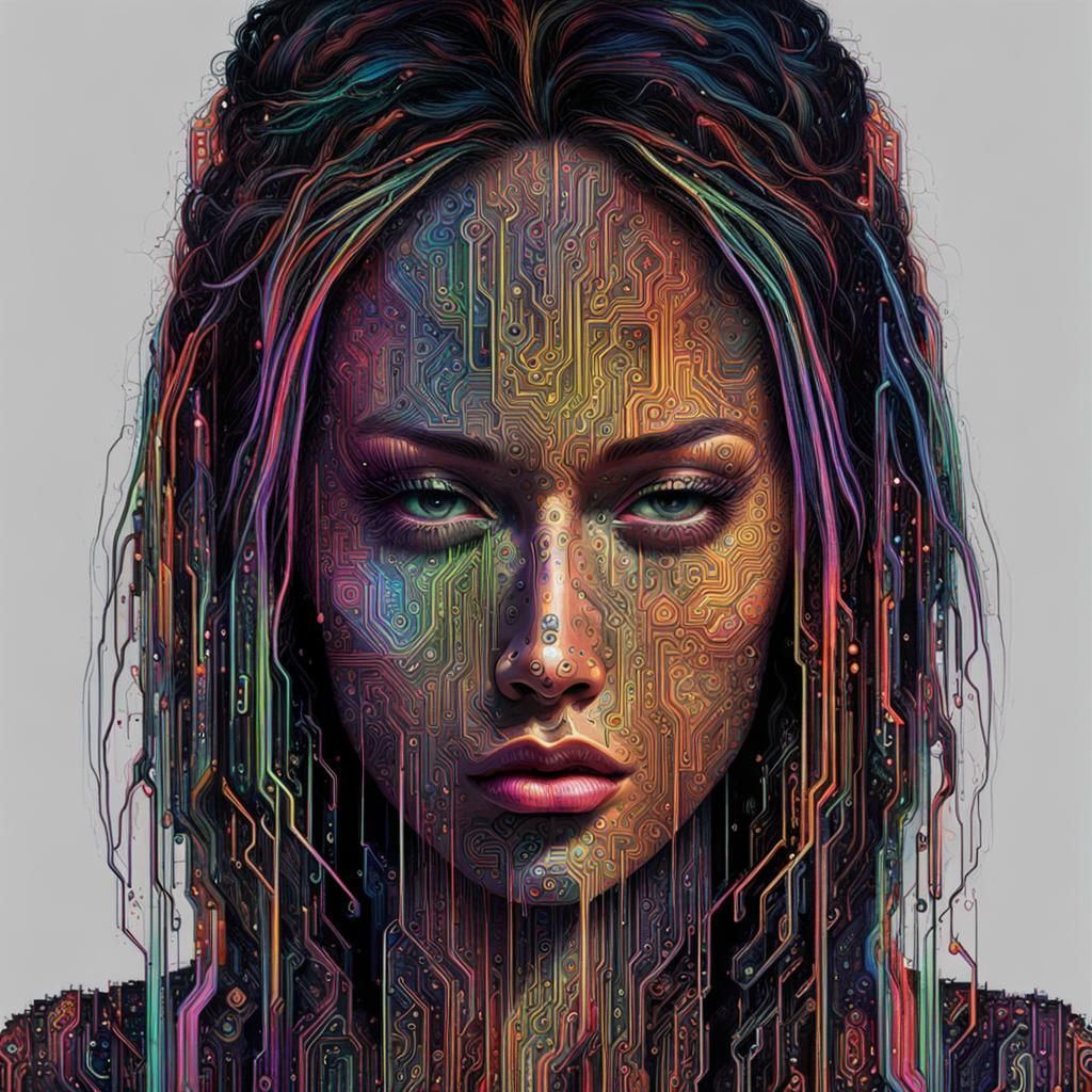 Neon Circuit Woman: Hyperdetailed Digital Portrait