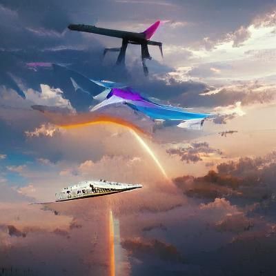 Futuristic Plane Landing in Inclusive Cityscape