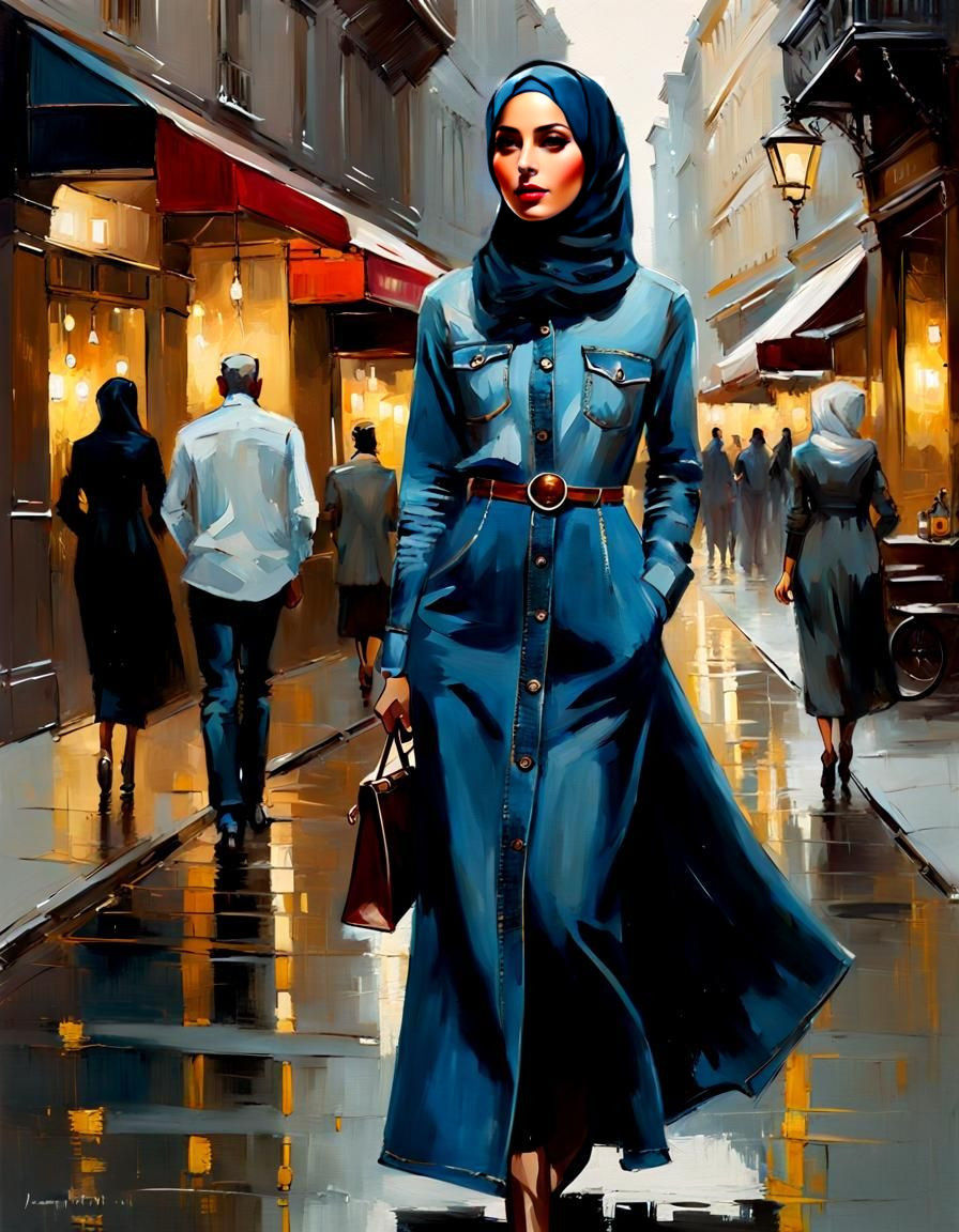 Elegant European Woman Strolls Through a Charming City in Oi...