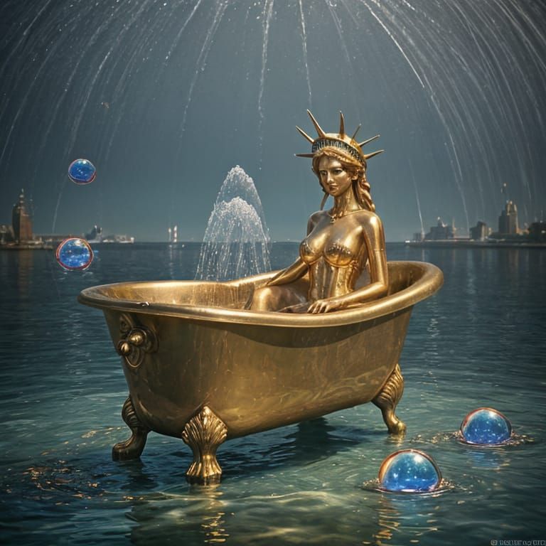 Statue of Liberty Relaxing in Bubble Bath