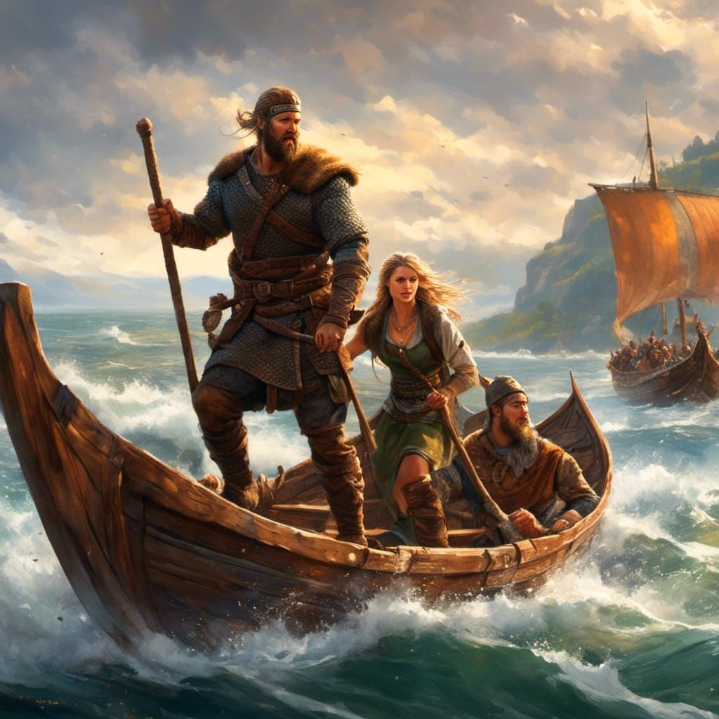 Epic Viking Longboat Scene in Hyperdetailed Watercolor