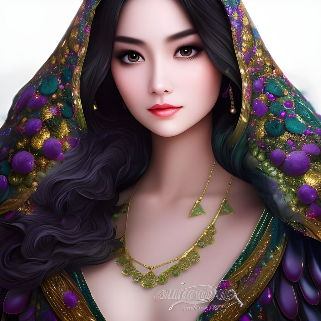 Magical Duck Woman Portrait with Floral Background