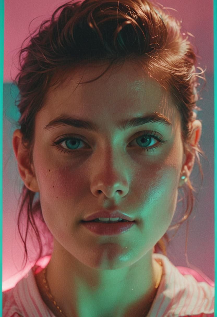 Neon 80s Selfie in Hyper-Colorful Film Still