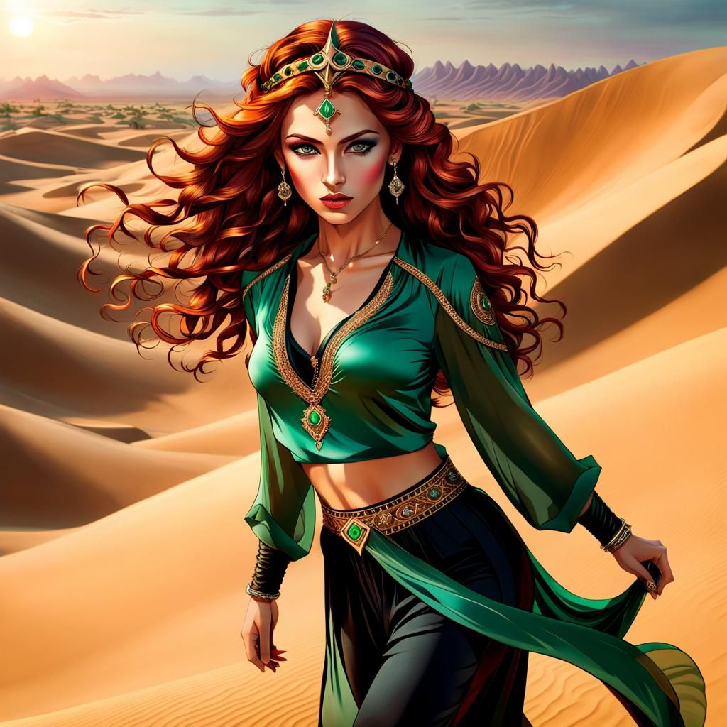 Arabian Warrior Princess in Desert Landscape