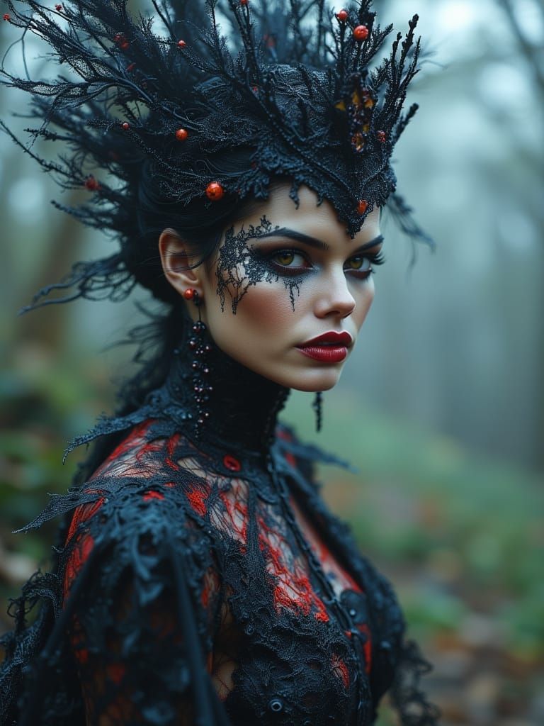 Gothic Adriana Lima in Mystical Darkscape