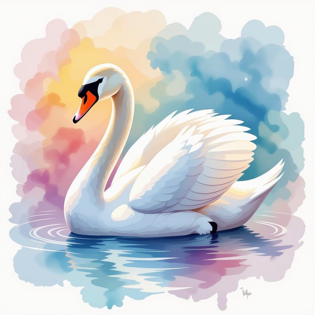 Elegant Swan in Watercolor Style