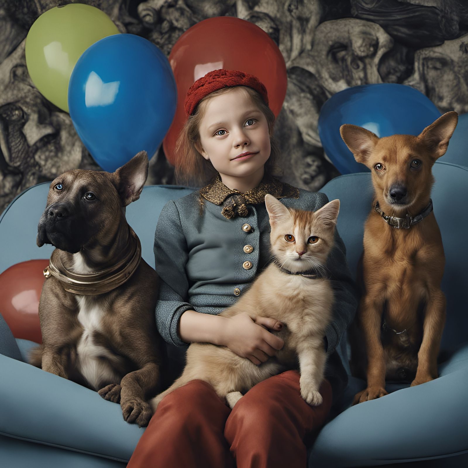 Wealthy Family with Aliens and Pets: Photorealistic 8k