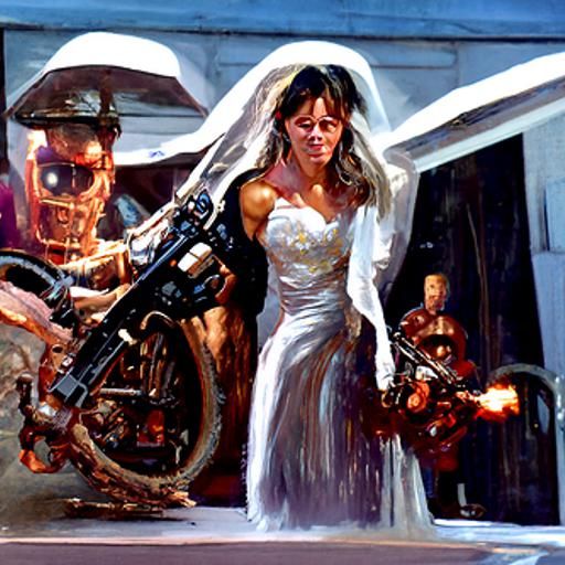 Sarah Connor's Unlikely T-1000 Wedding, Oil Painting