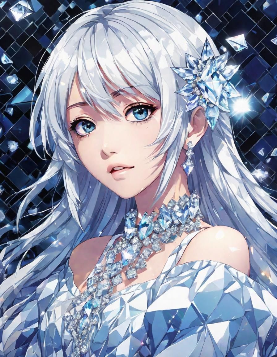 Anime Girl with Diamond Mosaic Background