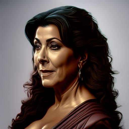 Deanna Troi Marina Sirtis Insanely HyperRealistic HyperDetailed HyperIntricate HyperMeticulous HyperElaborate HyperCompl...