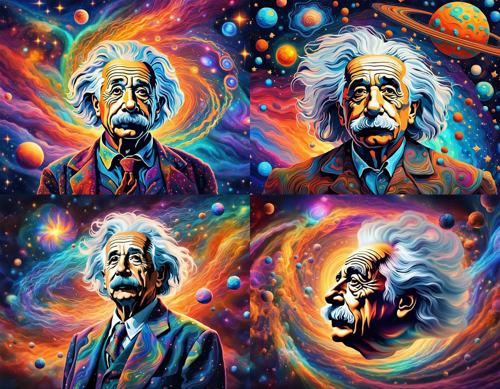 Einstein's Spirit in Colorful Universe, Astral Illustration