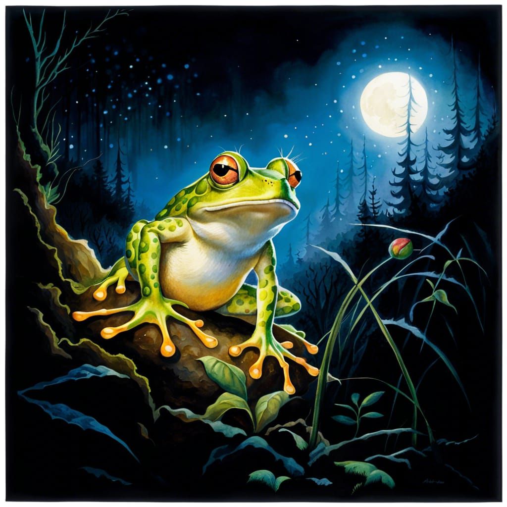 Enchanting Frog in a Magical Night Forest