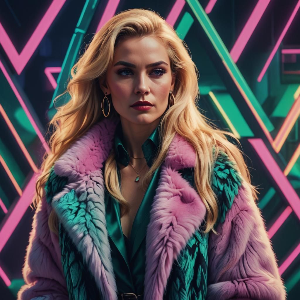 80's Mafia Woman in Neon Glow: Digital Art