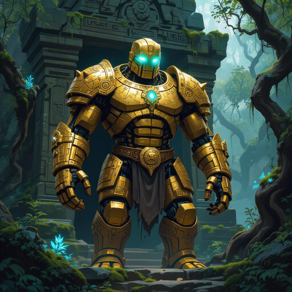 Golden Golem Guarding Ancient Temple