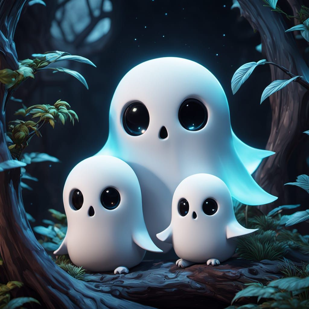 Adorable Snuggling Ghosts in Vibrant Fantasy Art