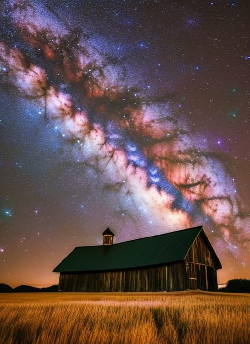 Farmhouse Under Galaxy Arch in Found Footage Style