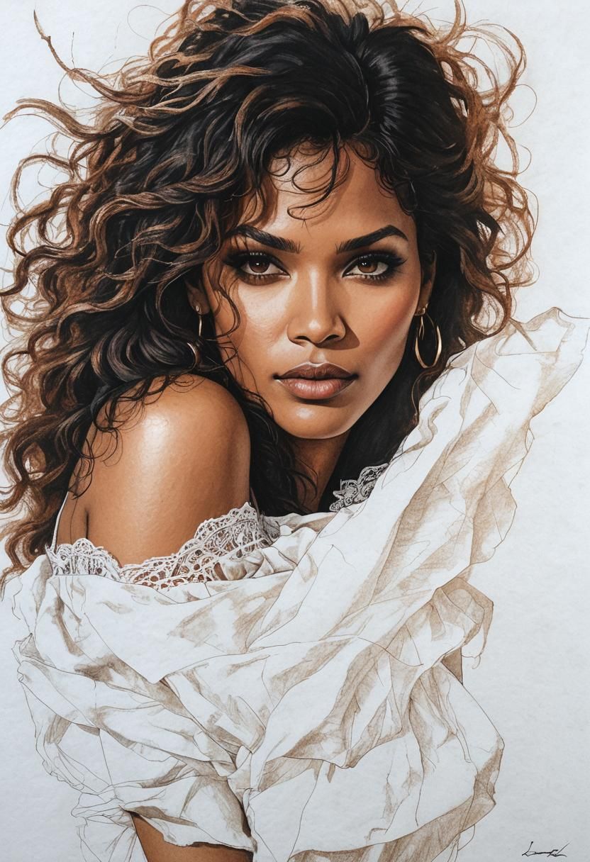 Elegant Pencil Sketch of a Glamorous Model