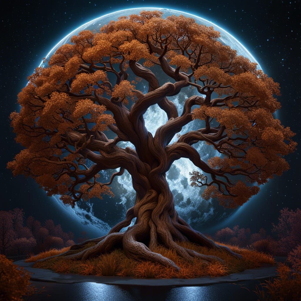 Majestic Brown Tree of Life Under Full Moon