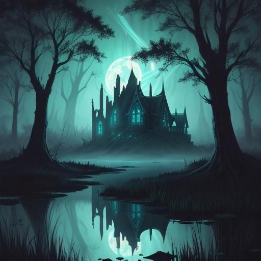 Enchanted Bioluminescent Swamp: Anime Style