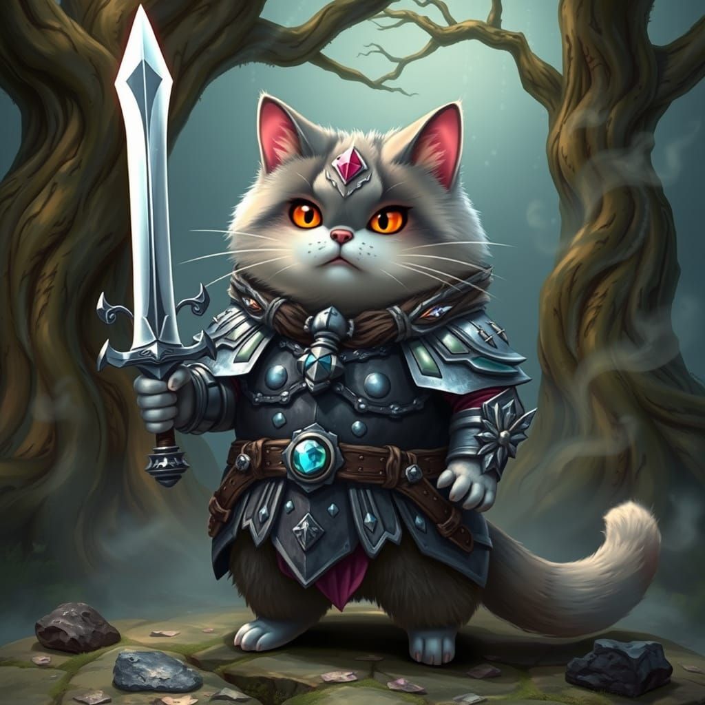 Feline Warrior in Mystical Armor