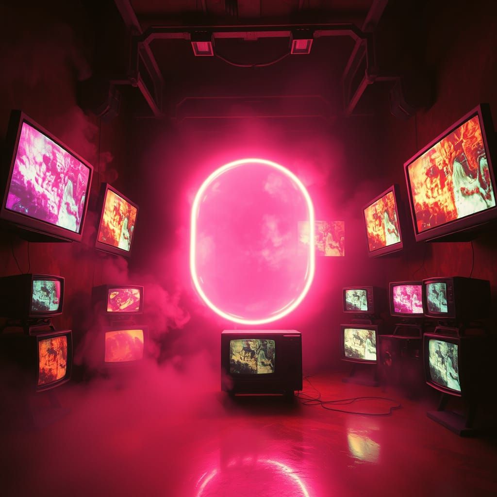 Otherworldly Portal in a Smoky, TV-Filled Room