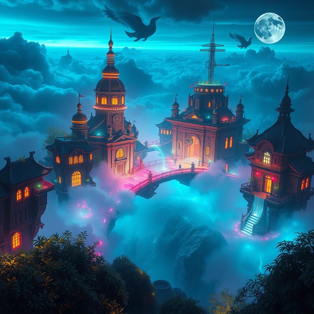 Cyberpunk Cityscape in the Skies