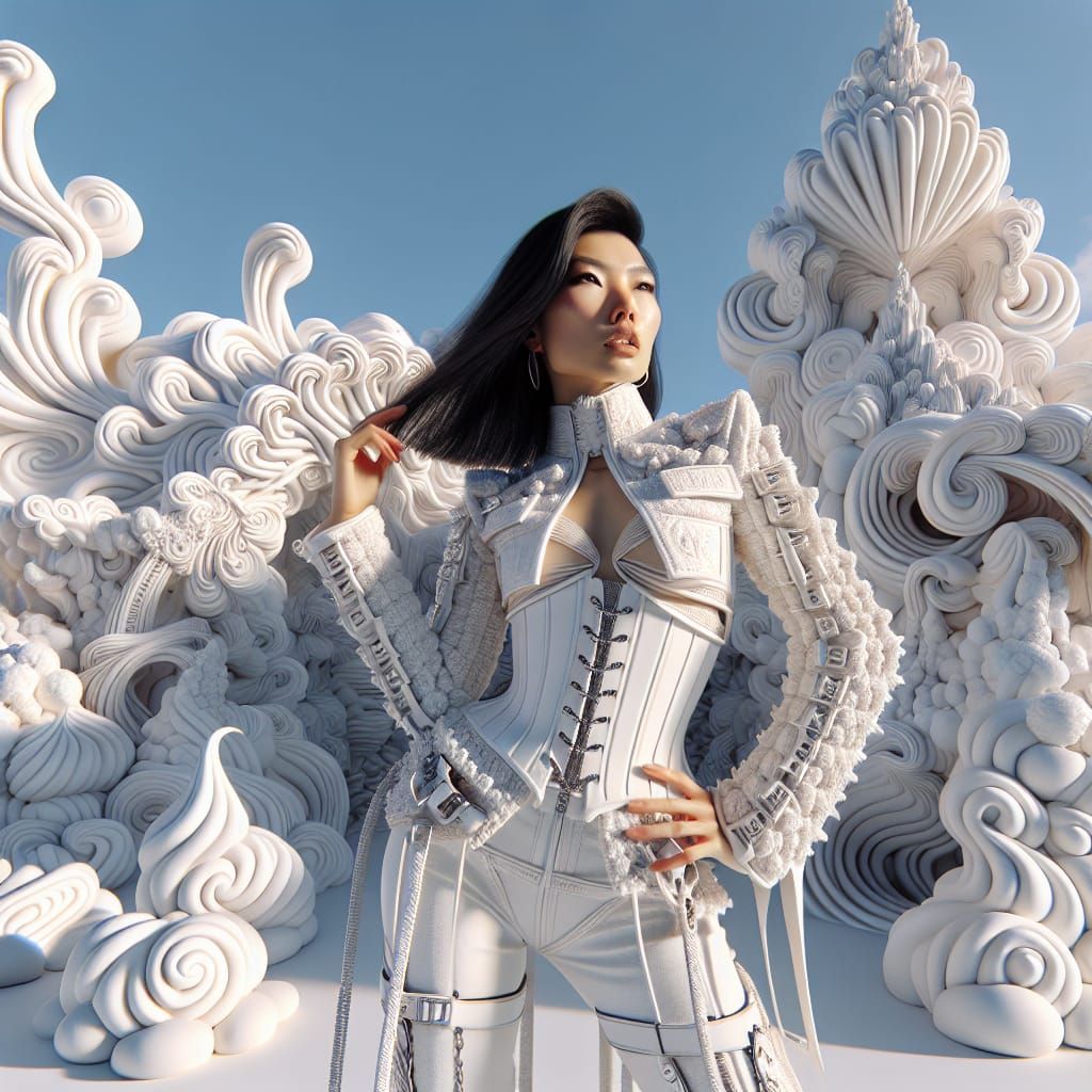 Marshmallowpunk Asian Woman in Surreal Landscape