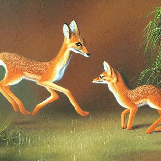Dik Diks, Foxes, and Phoenix in Oil Painting
