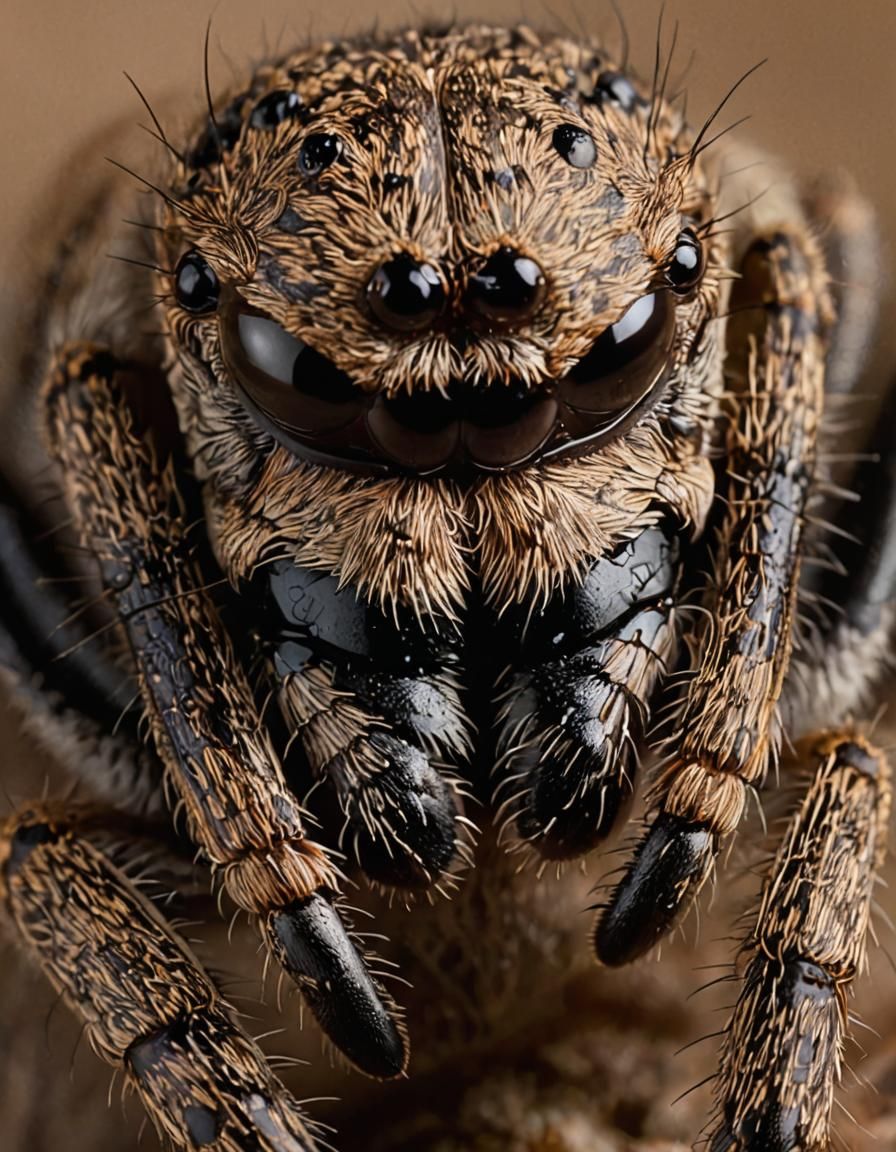 Extreme Close Up of a Wolf Spiders Face