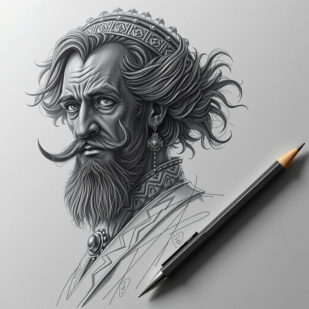 King Charles Portrait in Ornate Royal Attire