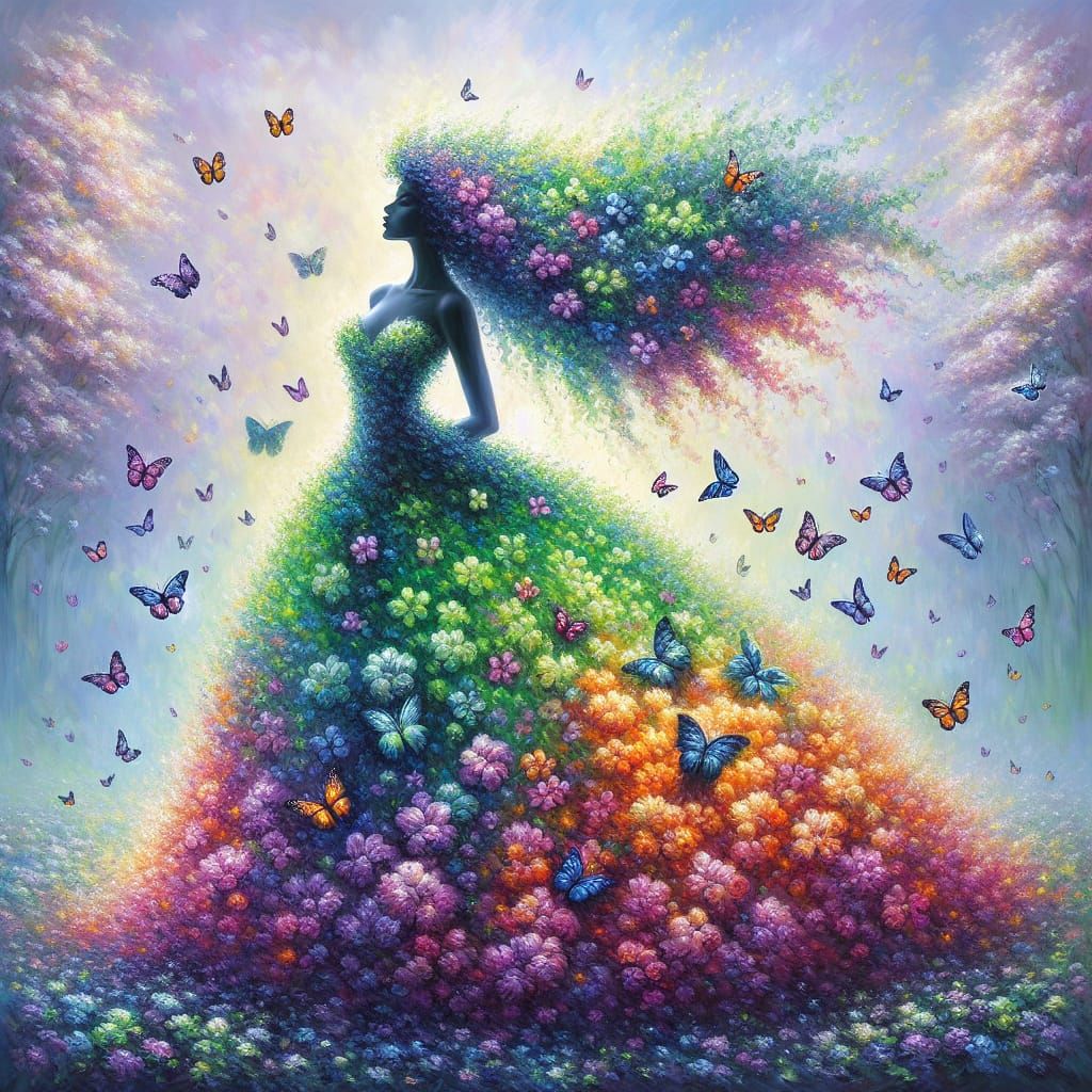 Pastel Wet Oil Painting of Hispanic Woman in Floral Gown wit...