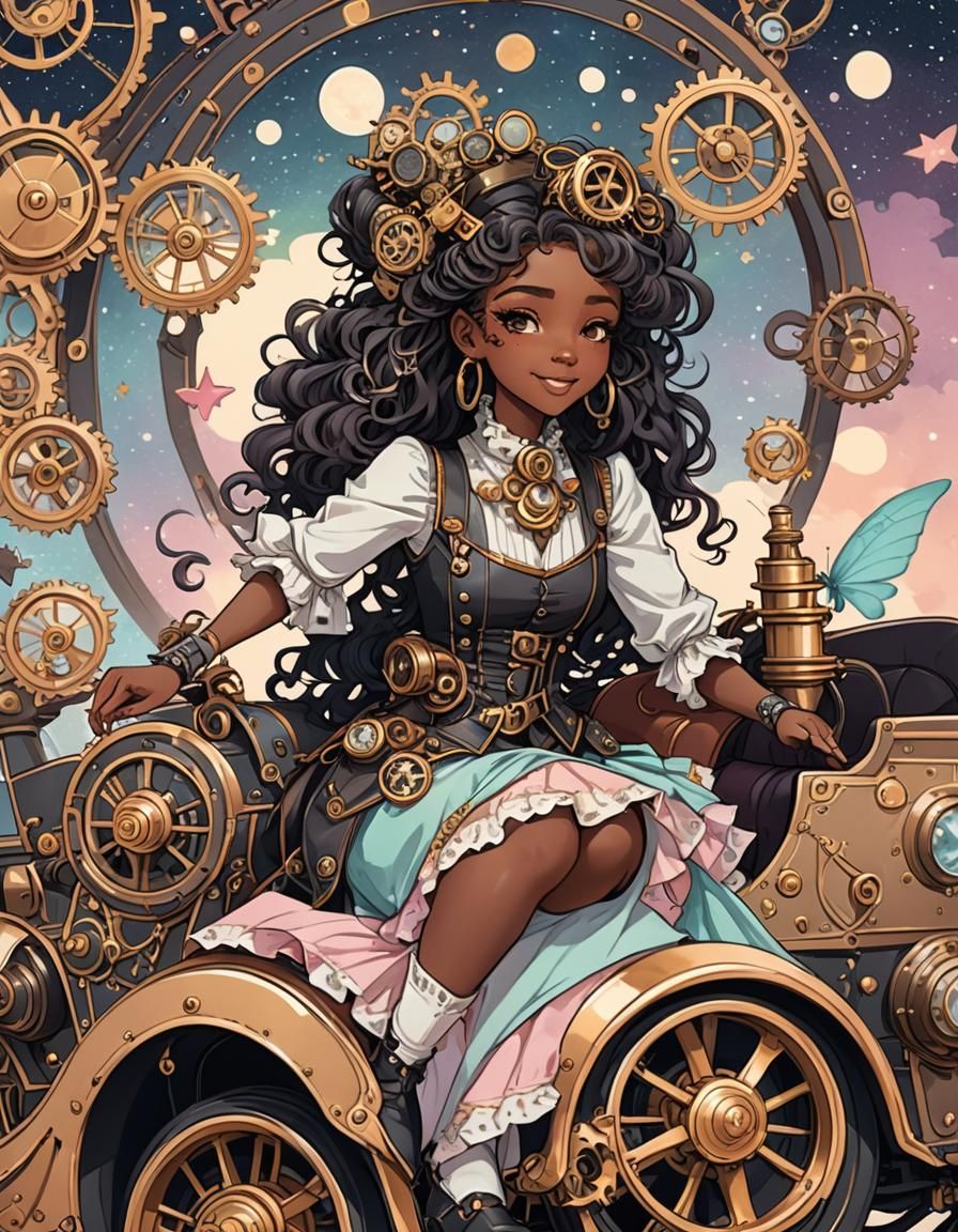 Steampunk Girl in Anime Style with Pastel Colors