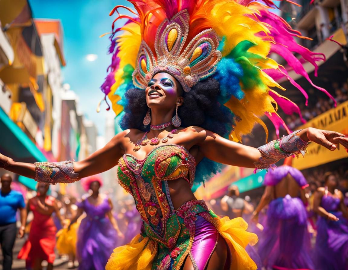 Brazilian Carnival Dancers in Hyperrealistic Splash Art