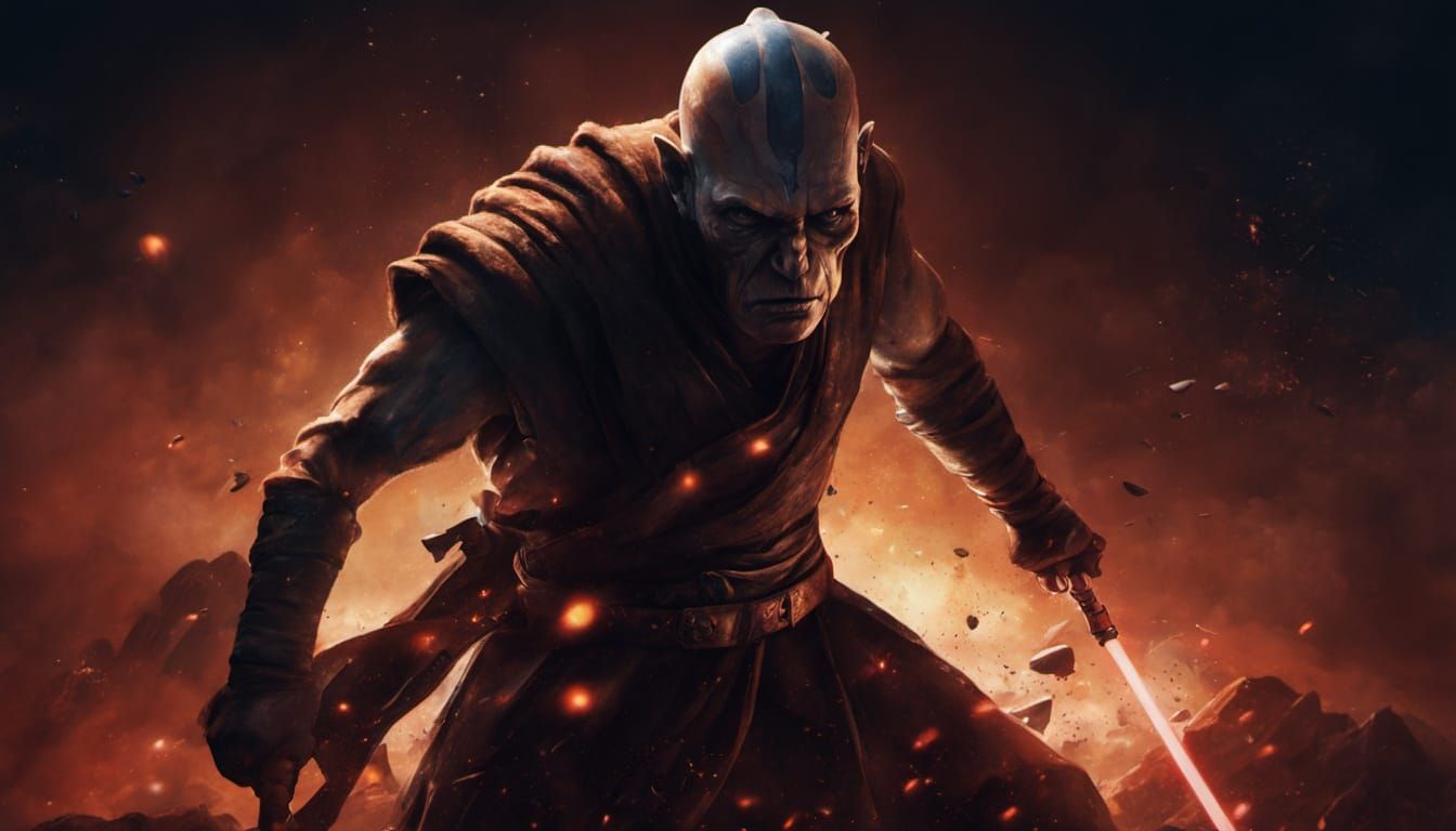 Jedi Warrior with Blue Lightsabers in Digital Art Style