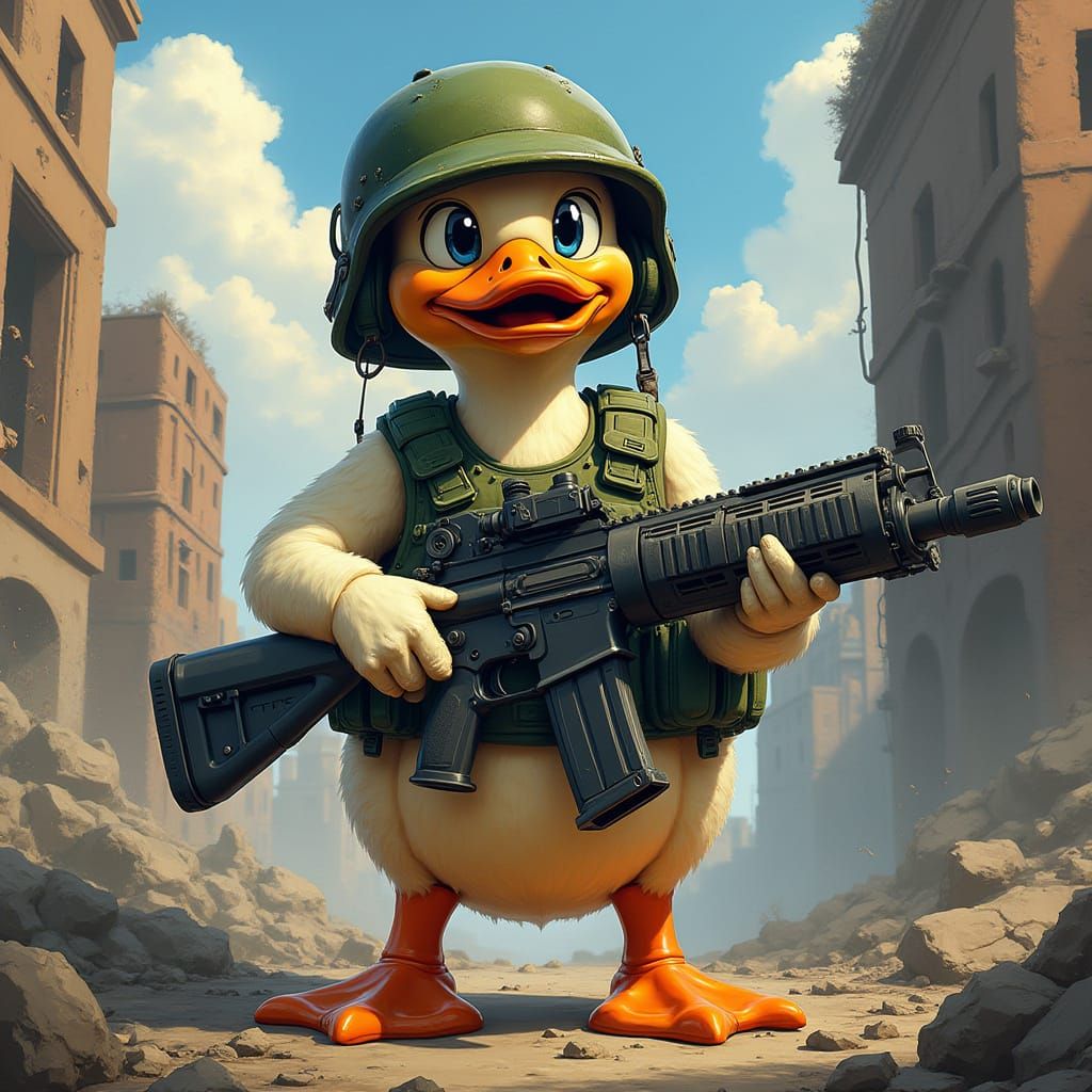 Proud Duck in Futuristic Urban Warfare