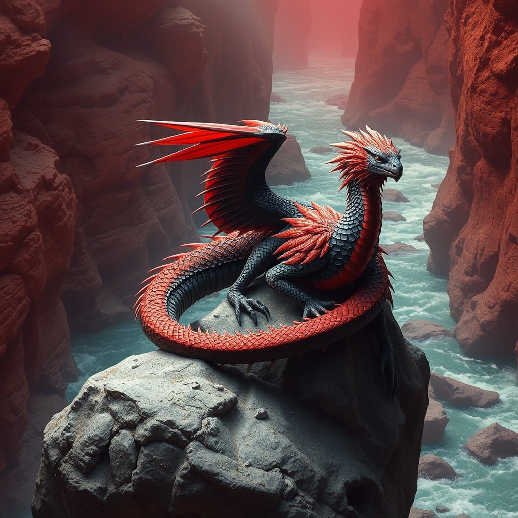 Cyberpunk Phoenix Dragon Hybrid Amidst Digital Glitch Chaos