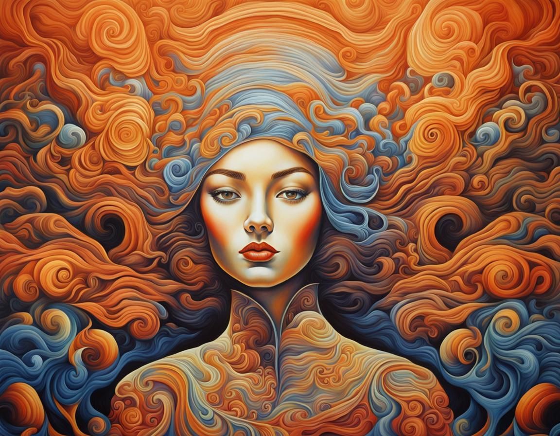 Beautiful Woman in Double Illusion Optical Painting