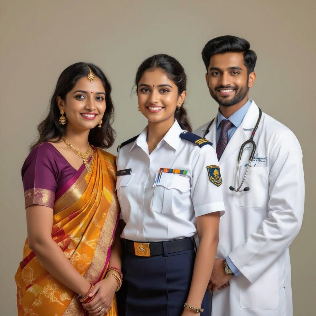 Woman as GST Inspector with Family, Inspired by Ravi Varma