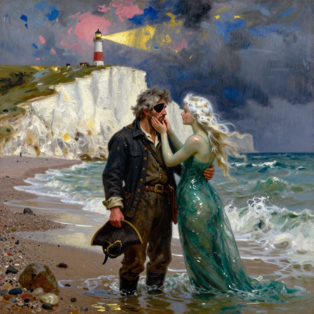 Sailor's Emotional Homecoming in Romantic Oil Painting Style