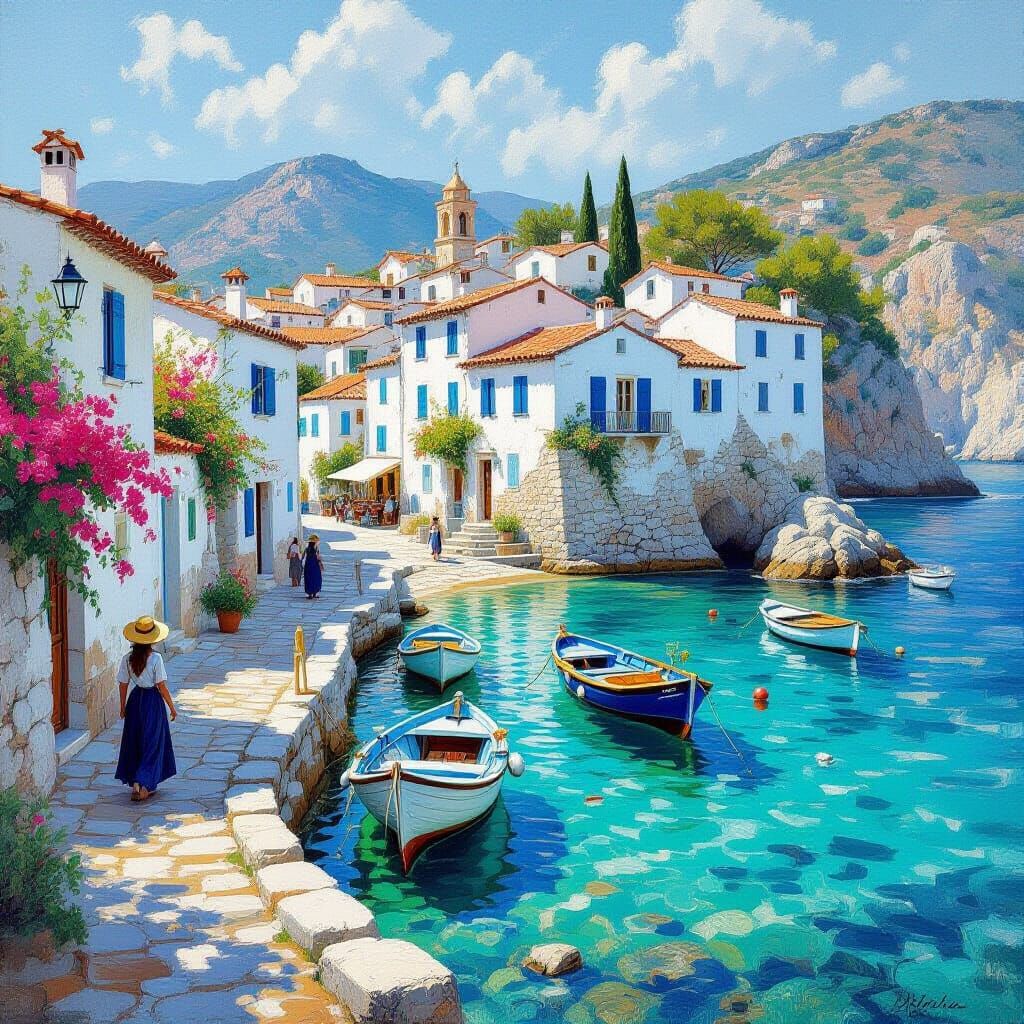 1900s Mediterranean Village in Golden Sunlight