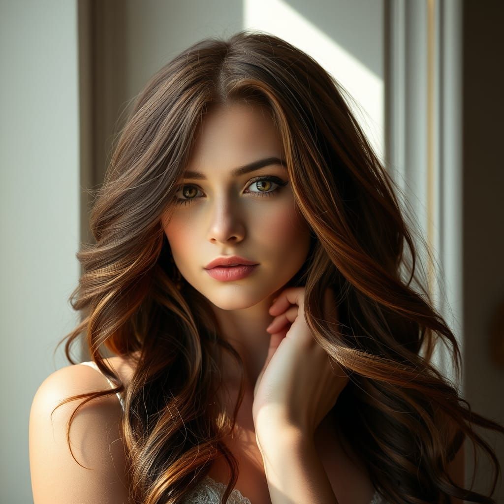 Photorealistic Portrait of Elegant Young Woman with Auburn H...