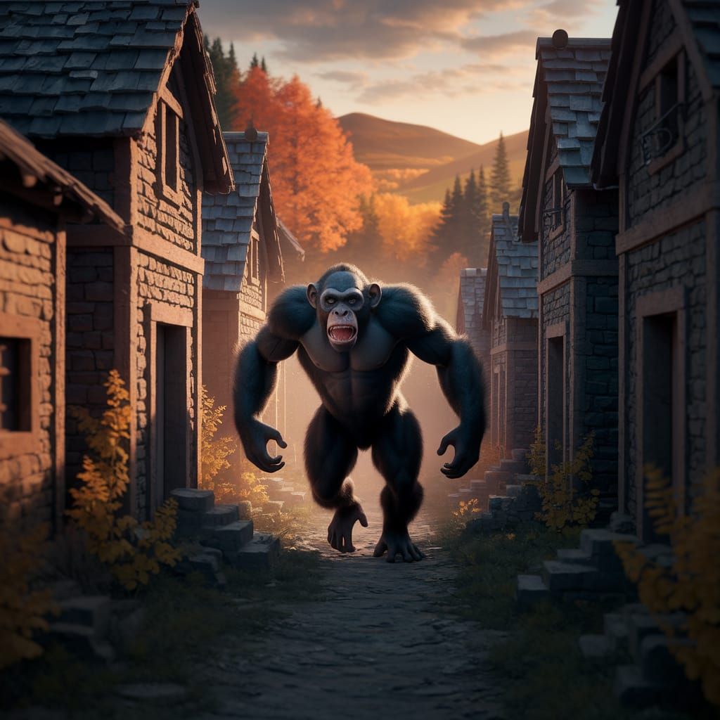 Chimpanzee Golum Rampages Through Medieval Village