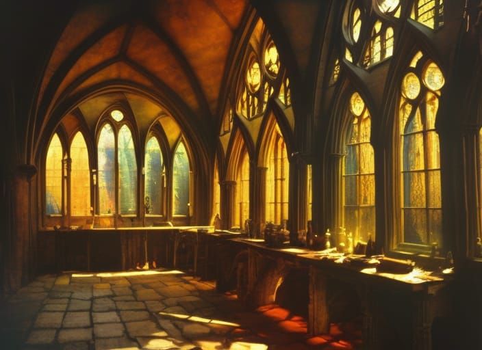 Alchemist Workshop with Intricate Details and Natural Light