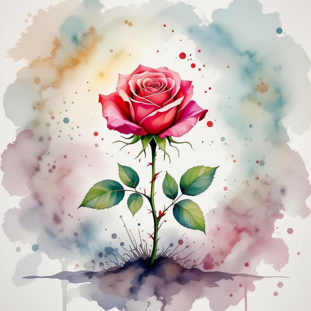 Rose Growing from Decay in Watercolor Style
