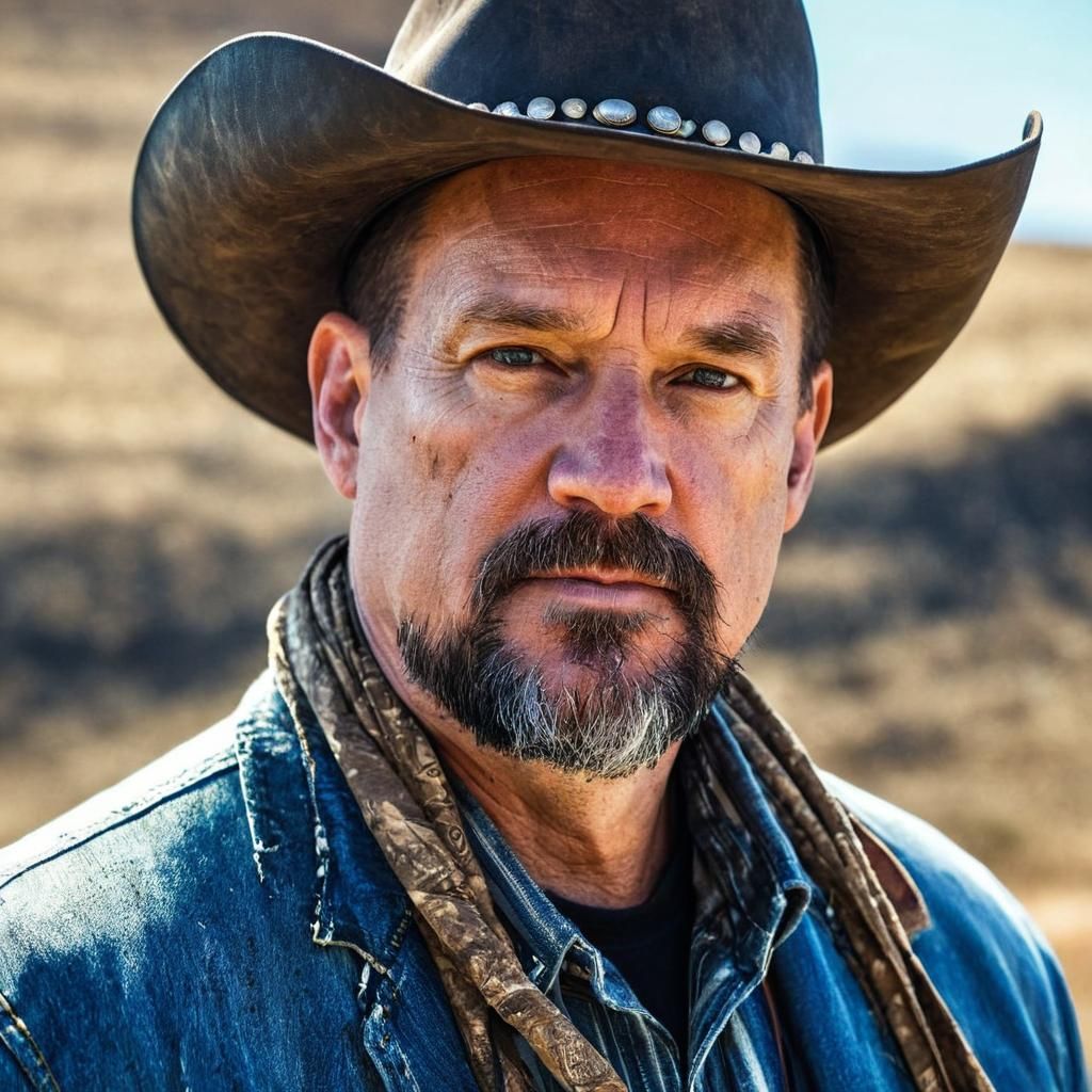 Cowboy Portrait with Intense Gaze and Dynamic Lighting