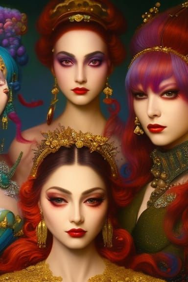 Whimsical Masquerade Portrait in Pointillist Style