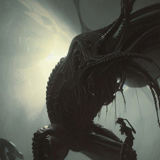 Terrifying Xenomorph in Gothic Horror Style