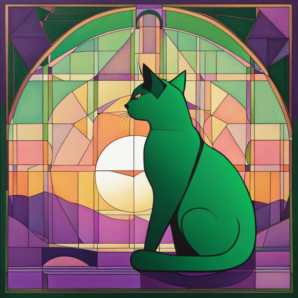 Geometric Cat at Sunset in Pastel Shades