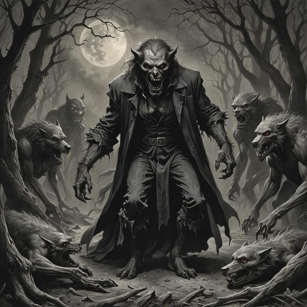 Horror Hag Vampire Werewolf in Doré-Rutkowski Style