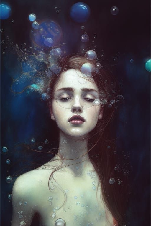 Underwater Woman Portrait in Oil Painting Style